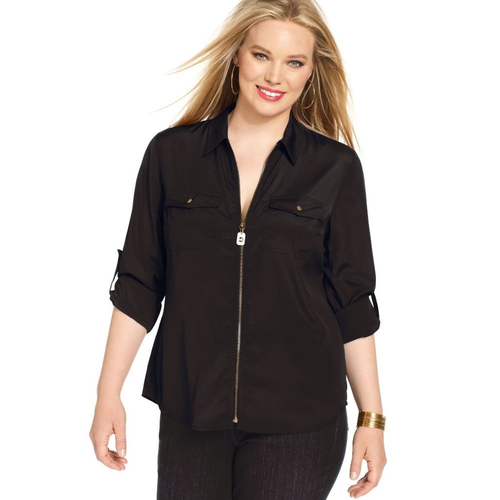 Michael Kors Black ZipFront Utility Shirt, Size XL